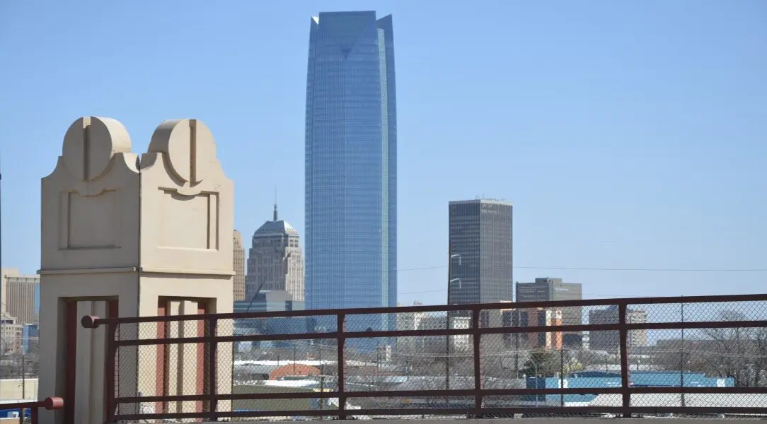 A view of the city from across the river.